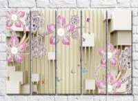 Pictură Gallerix Pink jewelry made of flowers on a beige background with cubes (3551883)