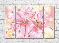 Pictură Gallerix Pink lilies on an abstract background with flowers (500582)