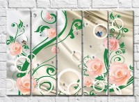 Pictură Gallerix Pink roses and circles on a silk background (3551886)