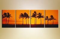 Pictură Gallerix Polyptych of palm trees at sunset (1409544)