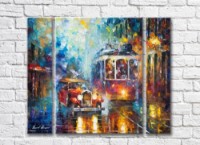 Pictură Gallerix Retro car and tram on the city street (35110207)