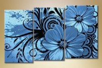 Pictură Gallerix Triptych blue abstract flowers (1563271)