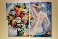 Pictură Gallerix Triptych bouquet and girl (1563283)