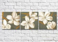 Картина Gallerix Triptych of beige large flowers on a gray green background (500683)