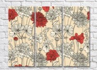Картина Gallerix Triptych of white and red flowers on a beige background (500684)