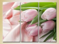 Pictură Gallerix Triptych Pink tulips on silk fabric (2699463)
