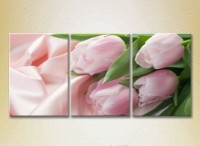 Pictură Gallerix Triptych Pink tulips on silk fabric 01 (2699464)