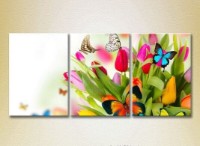 Pictură Gallerix Triptych Tulips and Butterflies (2699457)