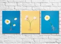 Pictură Gallerix Triptych with poppies tulips and gerbera (500725)