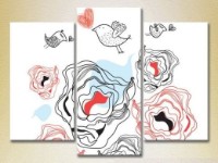 Pictură Magic Color Triptych Sparrows in Love (2229602)