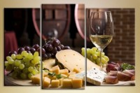 Pictură Magic Color Triptych Still Life, Cheese and Wine (1547257)