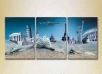 Pictură Magic Color Triptych World architectural monuments under water (2658498)