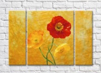 Pictură Magic Color Two yellow poppies and one red poppy on a yellow background (500253)
