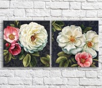 Картина Magic Color White and Pink chrysanthemums on a Black background with patterns, diptych (3467660)