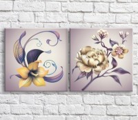 Картина Magic Color White and Yellow peonies on a Purple background, graphics, diptych (3467659)