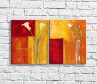 Картина Magic Color White calla lilies and roses in glass vases, against the background of abstraction (3467661)