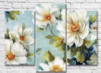 Картина Magic Color White flowers and Green leaves on a Blue background (3572534)