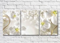Картина Magic Color White flowers with Gold patterns on a Beige background (3565220)