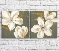 Картина Magic Color White lilies in oil on Olive background, diptych (3467663)
