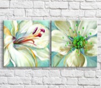 Картина Magic Color White magnolias in oil on a Blue background, diptych (3467655)