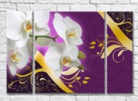 Картина Magic Color White orchid on a Purple background with Gold patterns (3565136)