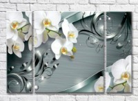 Картина Magic Color White orchids and steel patterns on a Green background (3565149)