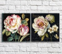 Картина Magic Color White peonies and tulips on a Black background with text, diptych (3467678)