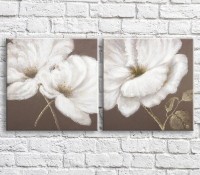 Картина Magic Color White poppies in oil on a Black background, diptych (3467676)
