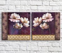 Картина Magic Color White poppies in oil on a Burgundy background, diptych (3467668)