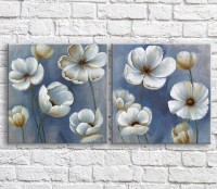 Картина Magic Color White poppies in oil on a Dark/Blue background, diptych (3467669)