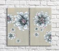 Картина Magic Color White/Gray chrysanthemums on a Gray background, diptych (3467631)