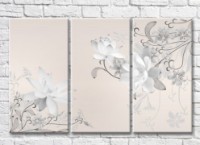 Картина Magic Color White/Gray flowers on a beige background (3517854)
