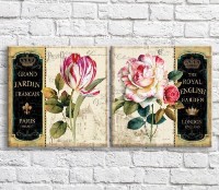 Картина Magic Color White/Pink flowers on the background of architecture, vintage, diptych (3467654)