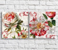 Картина Magic Color White/Pink peonies on a White background with text, diptych (3467653)