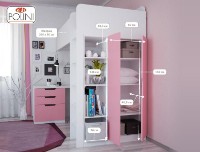 Dormitor pentru copii Polini Kids Simple cu un birou și cabinet Alb/Trandafir