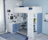 Dormitor pentru copii Polini Kids Simple с письменным столом и шкафом Белый/Синий