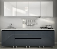 Кухонный гарнитур Bafimob Gola-3 Glass (High Gloss) 2.4m White/Grey