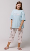Pijama Ajoure T23585 Turquoise/Print Owl L