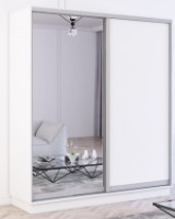 Dulap cu uşi glisante Mobildor-Lux Fox 150x230 (110 Alb) Uși una PAL/Una oglinda