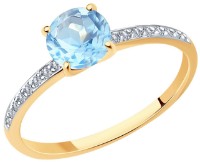 Inel Sokolov din aur roșu cu topaz și zirconiu cubic 17.5 (716756)