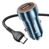 Автомобильная зарядка Hoco Z46A Blue Whale + Type-C Cable Metal Gray