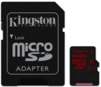 Карта памяти Kingston microSDXC 64Gb Class 10 UHS-I U3 + SD adapter (SDCA3/64GB)