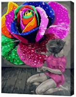 Tablou pe numere Art Gallery Econom Trandafir multicolor și fată EX8198