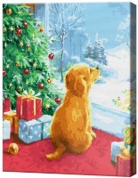 Tablou pe numere Art Gallery Econom Cățeluș lângă brad împodobit EX7502