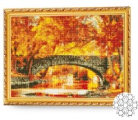 Pictura cu diamante după numere Art Gallery Premium Râul în pădurea tomnatică GB77773