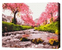 Tablou pe numere Brushme Râul în sakura  (RBS25577FC)