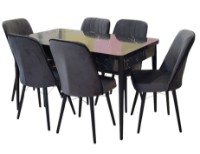 Set masă și scaune Magnusplus Arya Bendir 170/130x80x77H + 6 Chairs Dark Grey