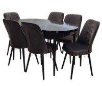 Set masă și scaune Magnusplus Arya Oval Bendir 170/130x80x77H + 6 Chairs Dark Grey