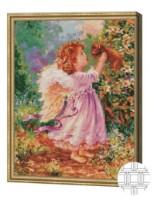 Pictura cu diamante după numere Art Gallery Premium Îngeraș cu cățeluș 40x50cm (QB203592)