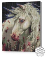 Pictura cu diamante după numere Art Gallery Premium Unicorn printre flori 30x40cm (XQB80211)